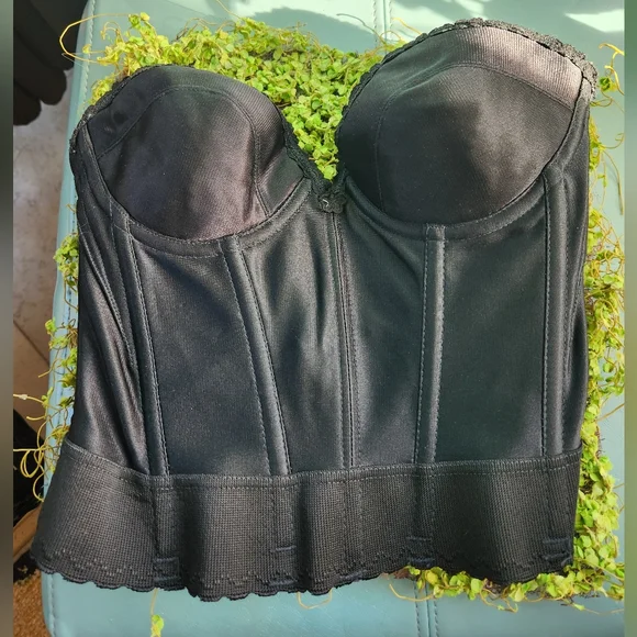 50s BUSTIER Black Strapless Busty Plunge Lace Boned Union Tag Intimate Corset EV - Picture 4 of 16